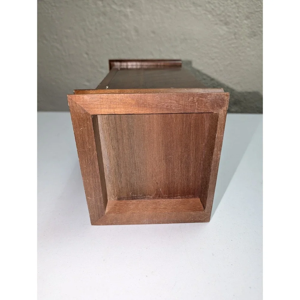 Vintage Wooden‎ Jewelry Cabinet Necklace Ring Etched Glass & Mirror
